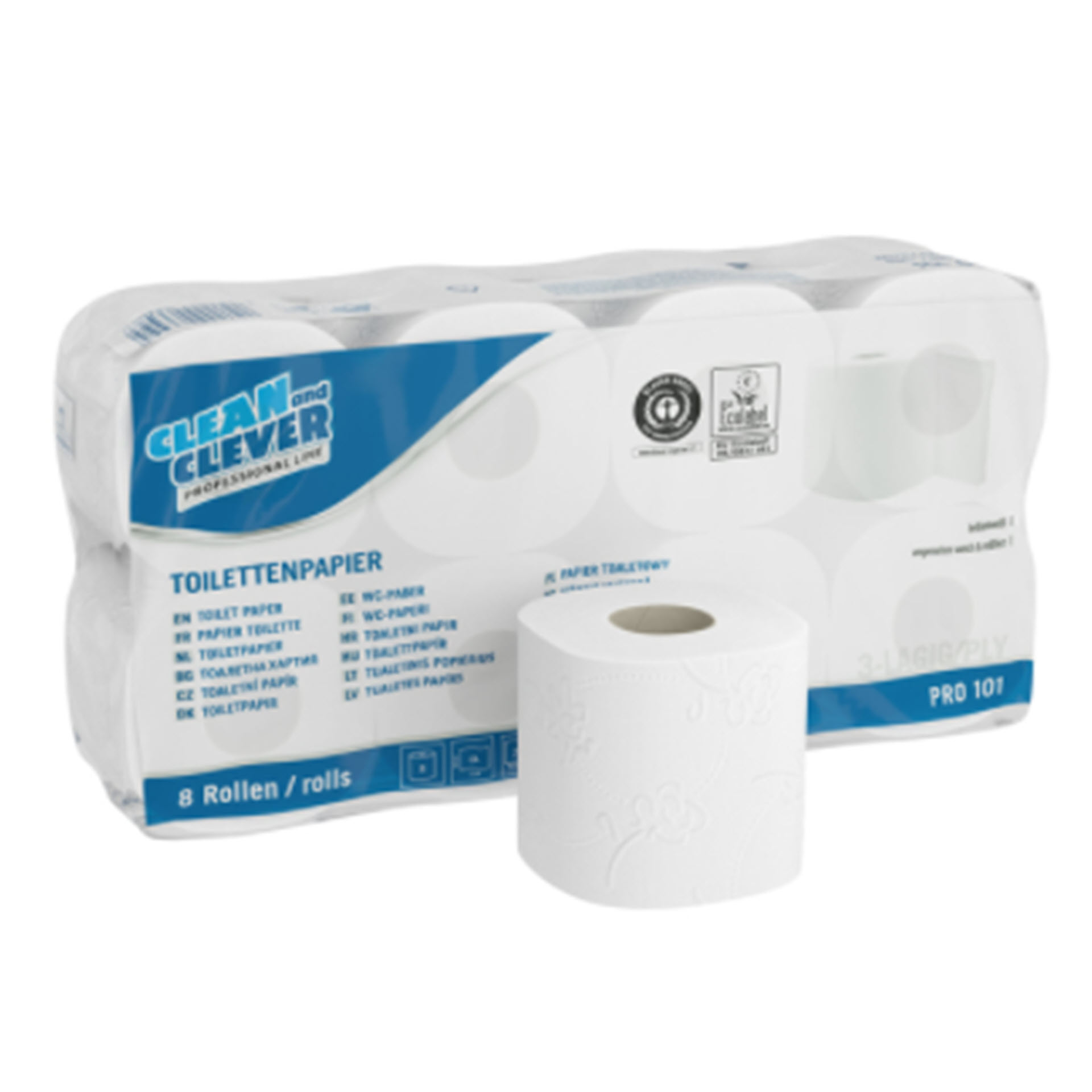 CLEAN & CLEVER Professional Toilettenpapier PRO 101 - Brilliantweiß 3-lagig - 2173702