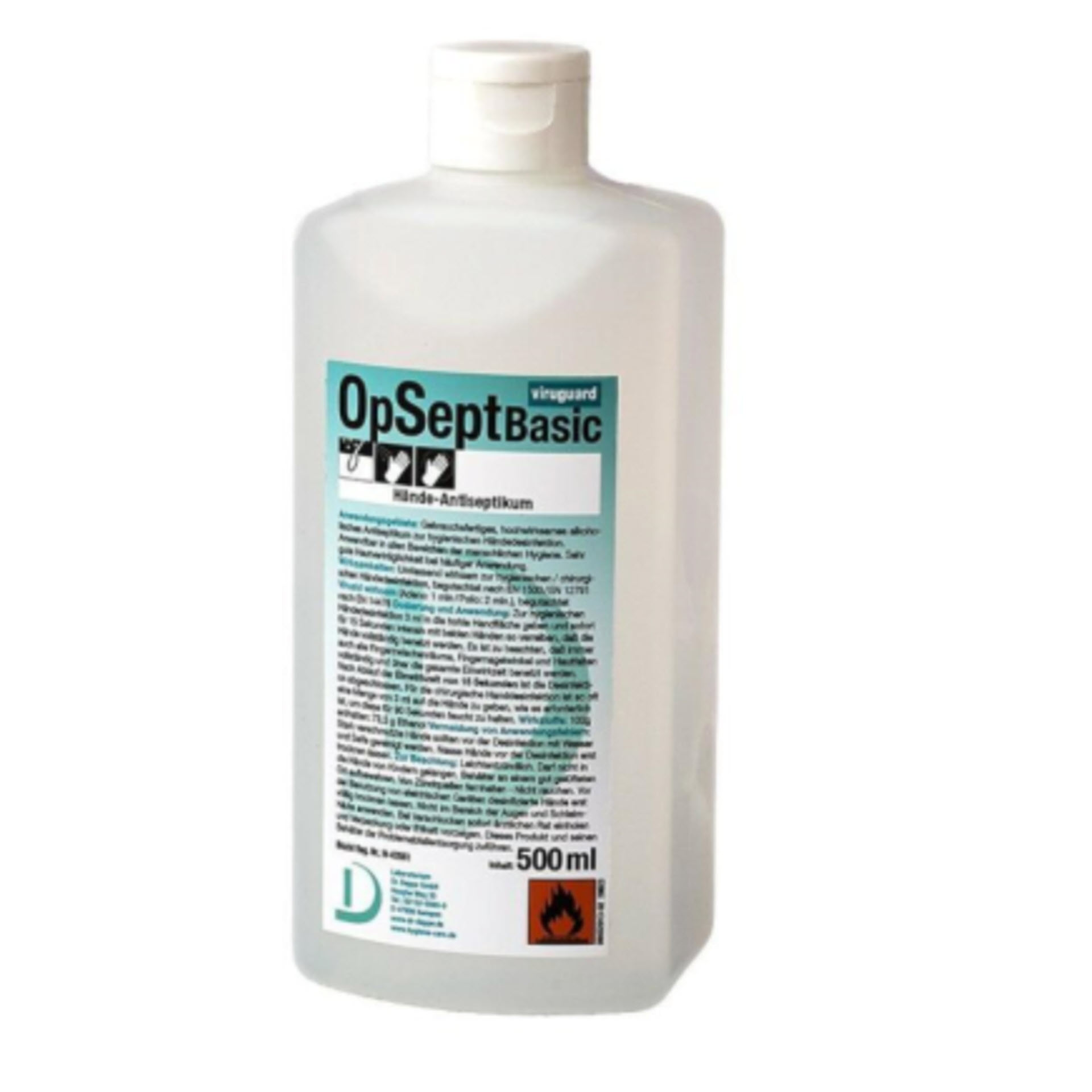 DrDeppe OpSept Basic - alkoholische Händedesinfektion - 500 ml Vierkantflasche