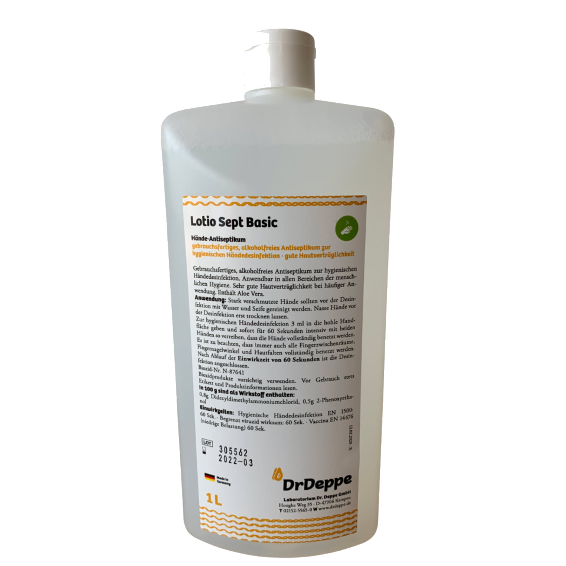 DrDeppe Lotio Sept Basic - alkoholfreie Händedesinfektion - 500 ml Euroflasche