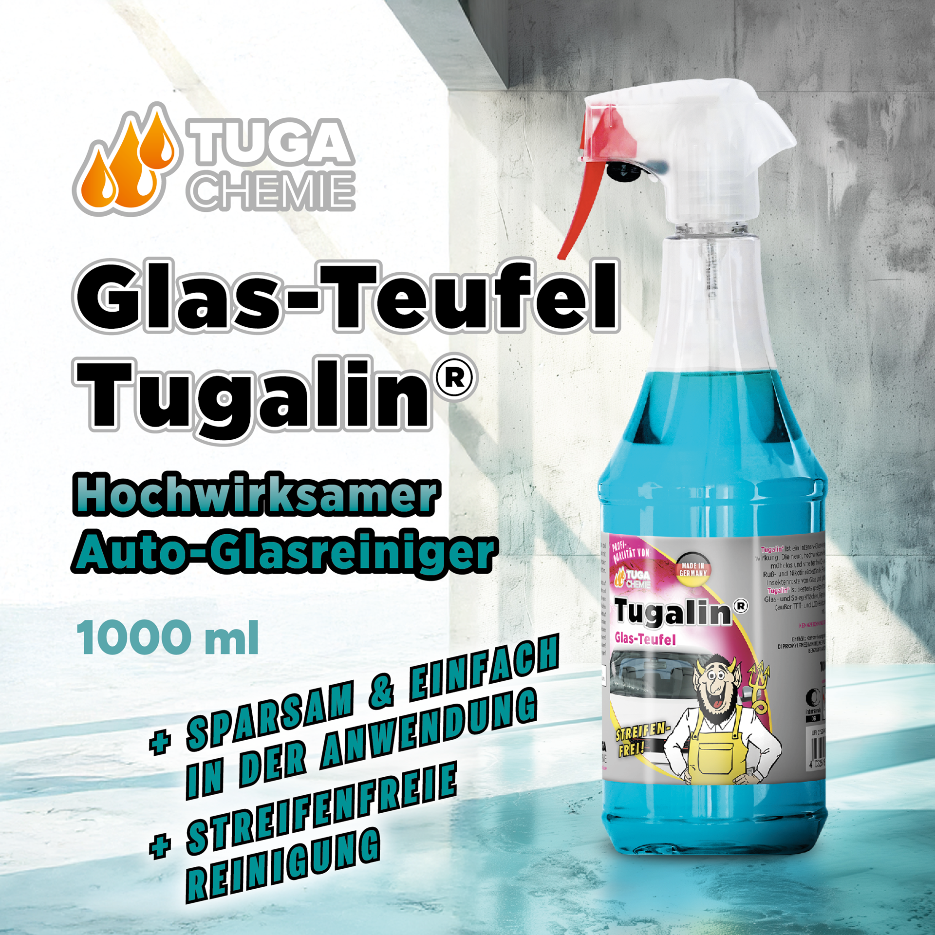 TUGA Chemie Glas-Teufel Tugalin® Intensiv-Glasreiniger – 1 L / 5 L