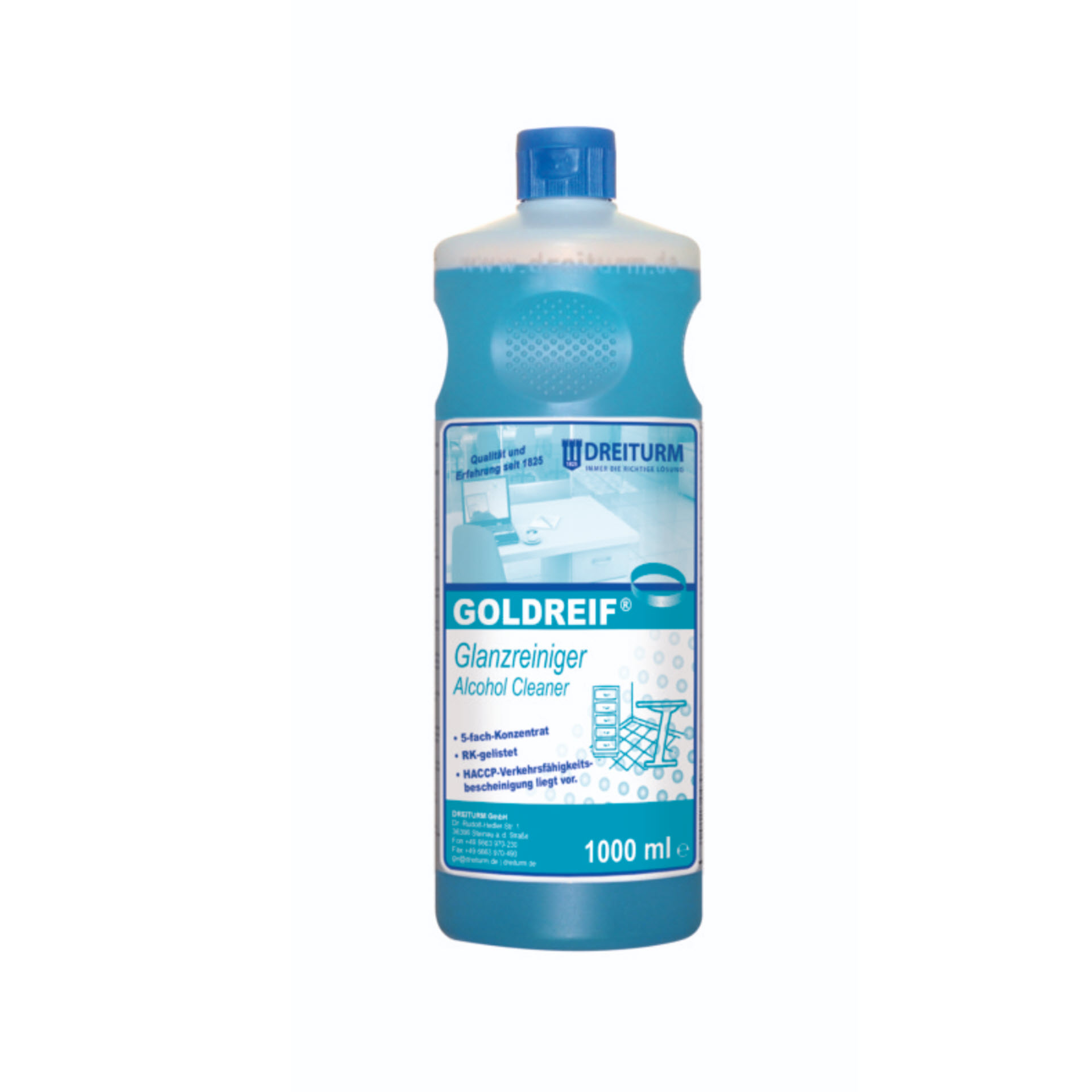 Dreiturm GOLDREIF® Glanzreiniger / Alkoholreiniger  - 5-fach Konzentrat - 1 Liter Rundflasche