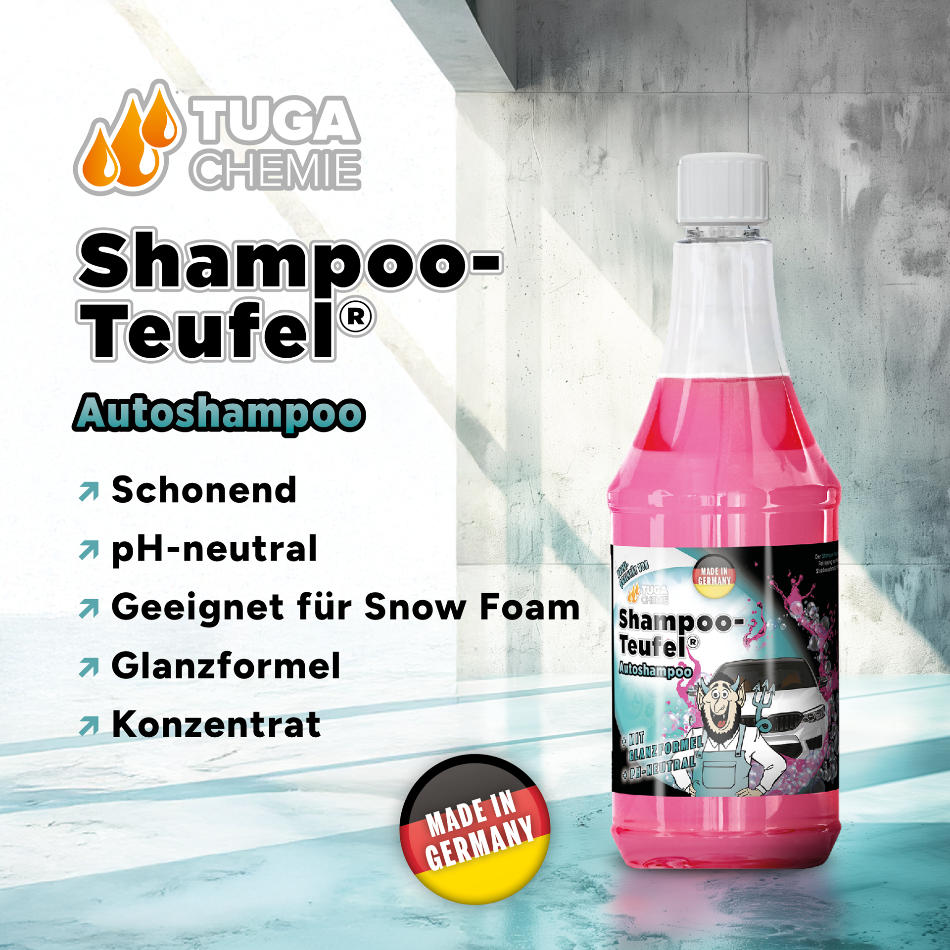 TUGA Chemie Shampoo-Teufel® pH-neutrales Autoshampoo – 1 L / 5 L