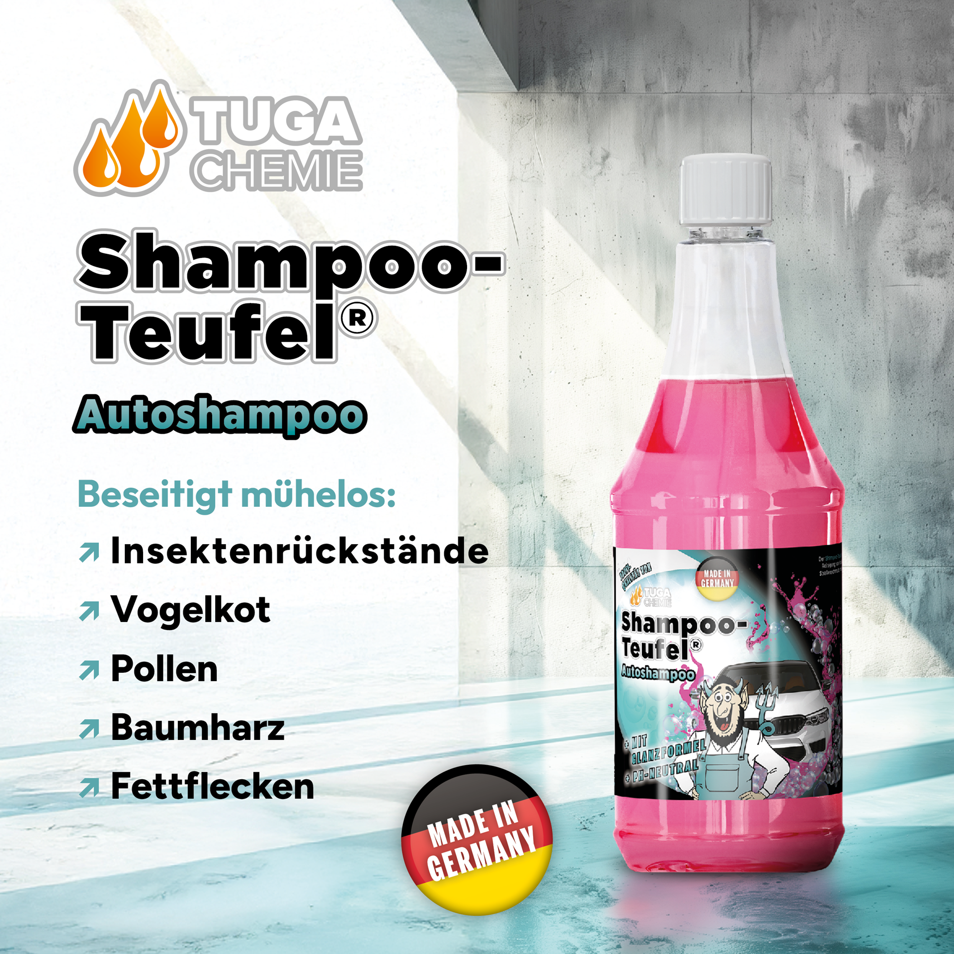 TUGA Chemie Shampoo-Teufel® pH-neutrales Autoshampoo – 1 L / 5 L