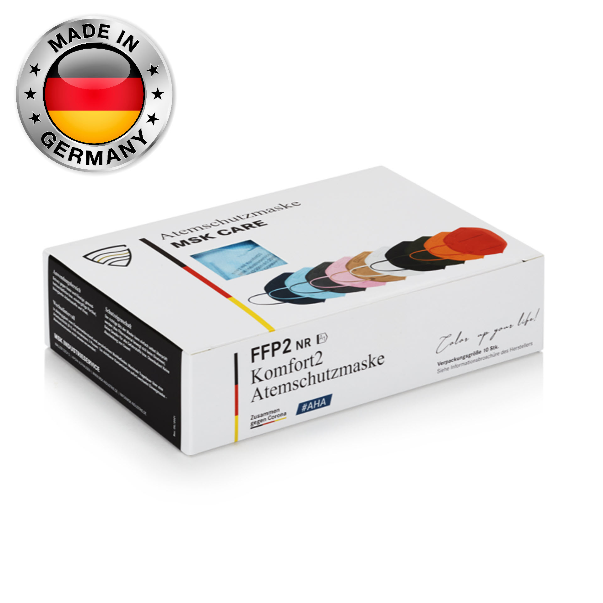 10er Box Atemschutzmaske - FFP2 NR Schutzklasse - Farblich Sortiert - *** Made in Germany ***