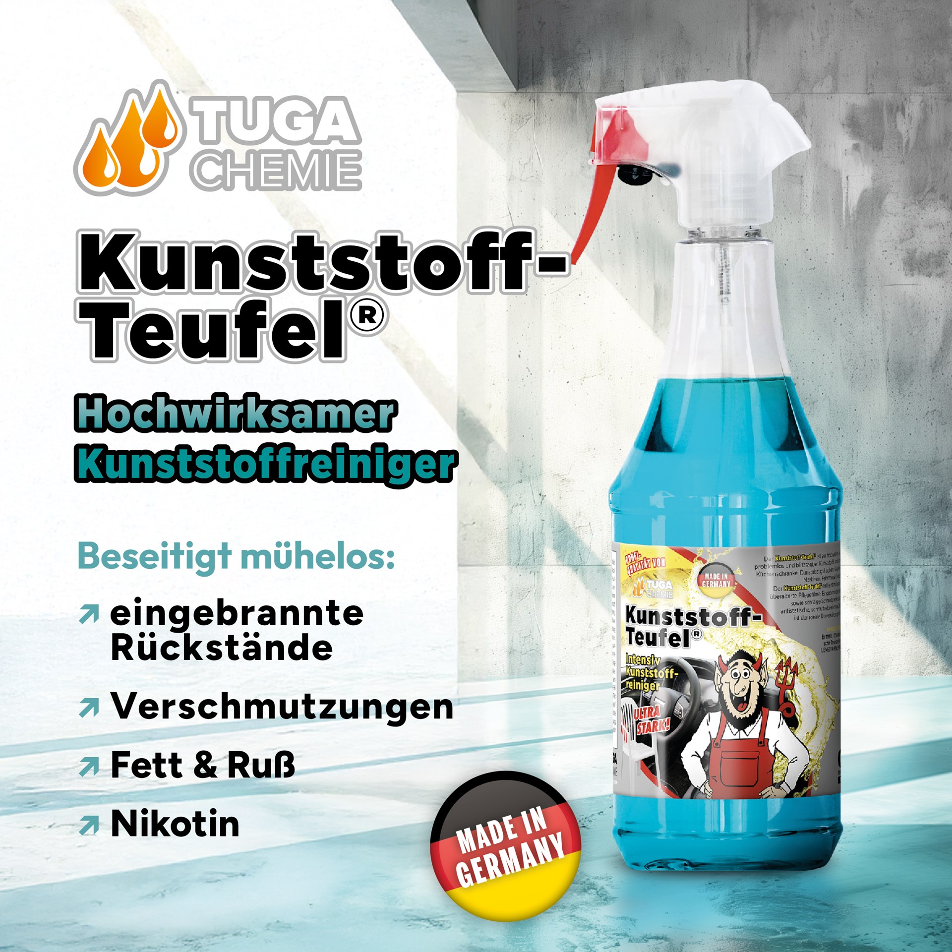 TUGA Kunststoff-Teufel® Kunststoffreiniger für Fahrzeug und Gewerbe