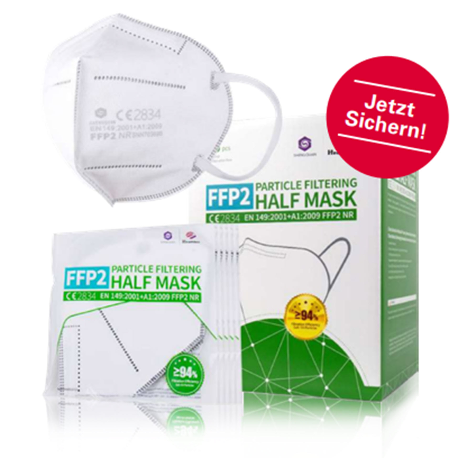 1er Pack Atemschutzmaske - FFP2 NR Schutzklasse - Particle Filtering Half Mask (EN149:2001+A1:2009)