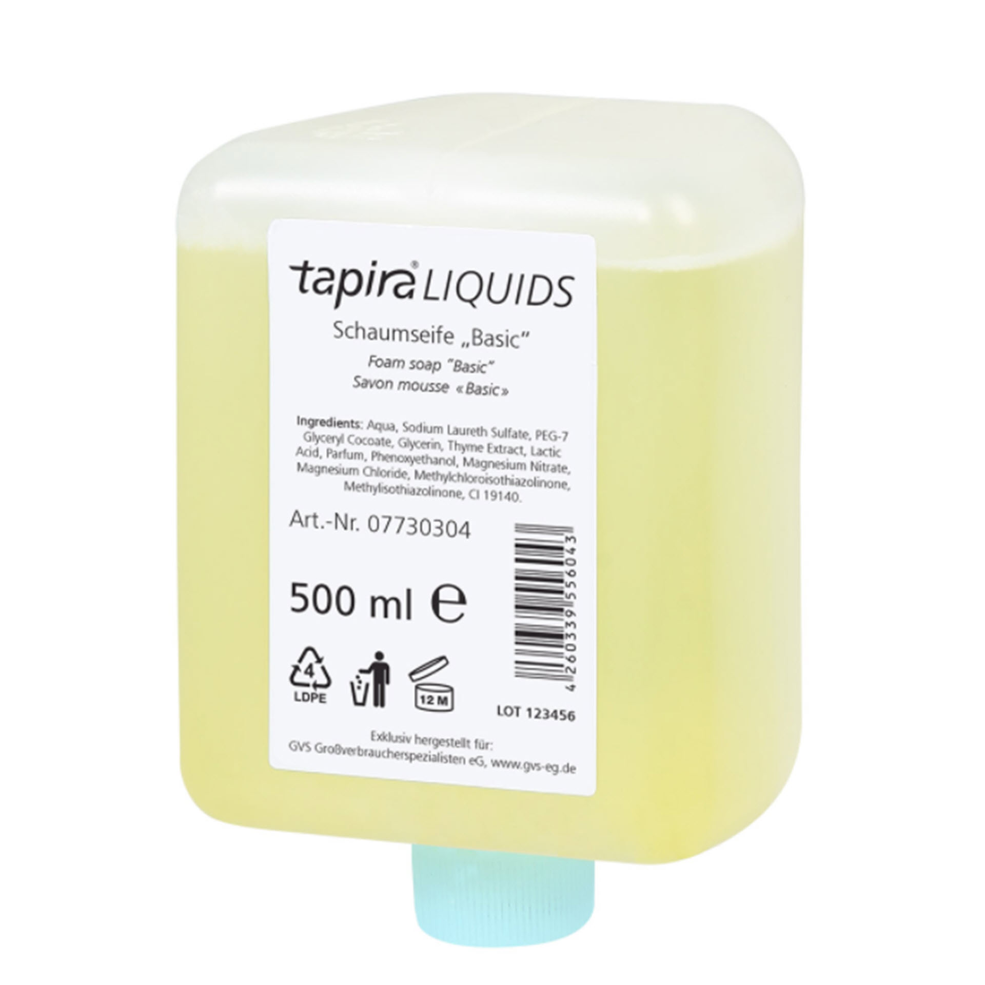 Tapira Schaumseife Foam Soap "Basic" 500 ml Kartusche - 07730304  - Karton mit 12 Kartuschen