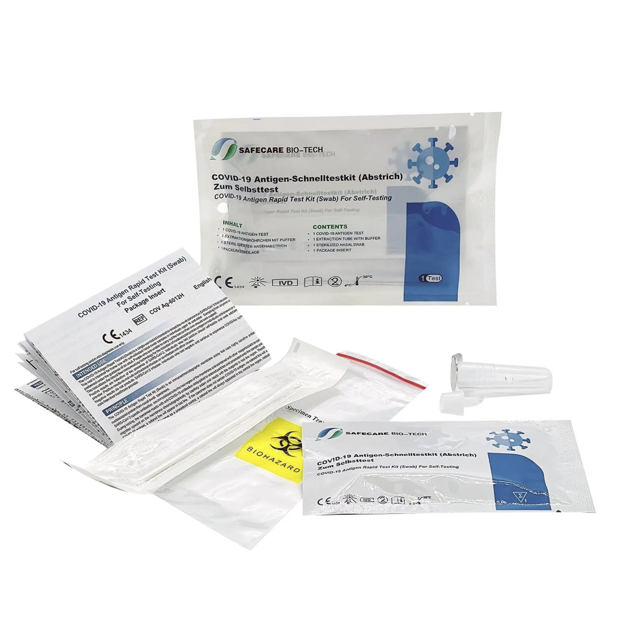 Safecare Bio-Tech Covid-19 Antigen-Schnelltestkit (Swab) "Nasenabstrich" - Corona-Schnelltest "Laientest"